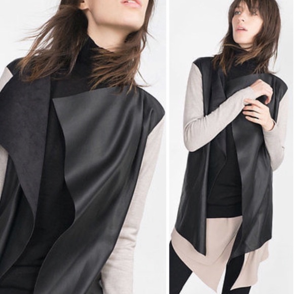 Zara Sweaters - Zara knit Faux Leather Drape Cardigan Jacket